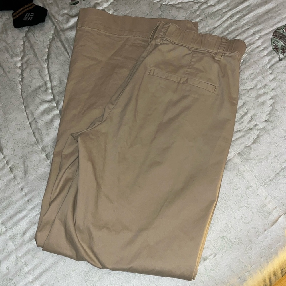Khaki color tailored pants. Great to wear to work!
